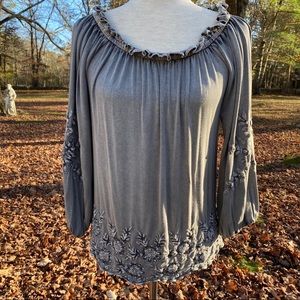SOLITAIRE NEW TOP GRAY EMBROIDERY BOHO Size SMALL